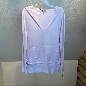 ATHLETA Pale Pink Hoodie with Deep V Neck. Kangaroo Pocket. Lightweight. Large.